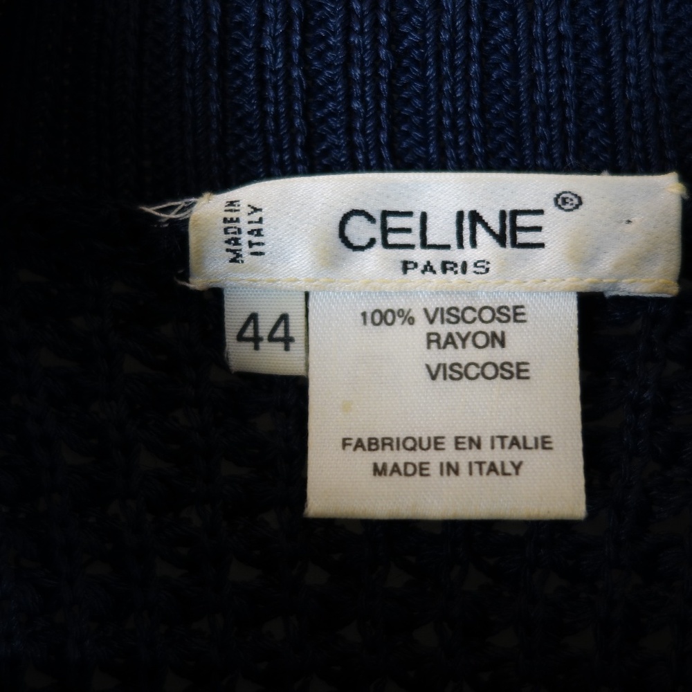 Vintage Celine Paris Navy Blue Rayon Knit Crewneck Sweater Made In Italy, Sz 44 - Picture 5 of 5